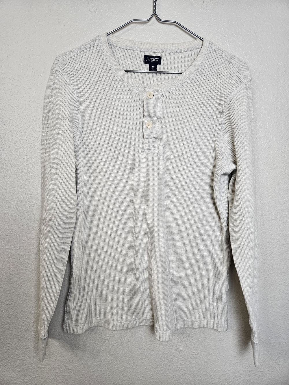 J. Crew Light Gray Waffle Knit Henley Size Medium